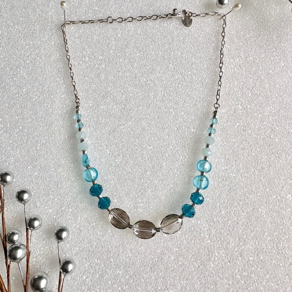 Glam teal blue and smoky quartz grey faceted necklaces. Wear both or separate! - Picture 5 of 9